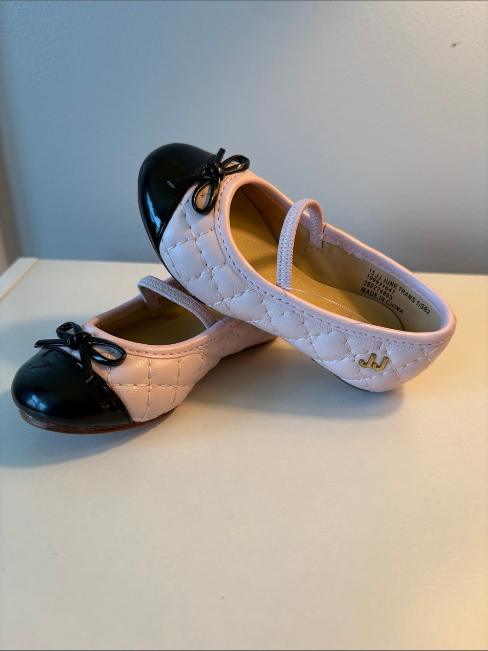 Janie & Jack Pink and Black Quilted Mary Jane Ballet Flats